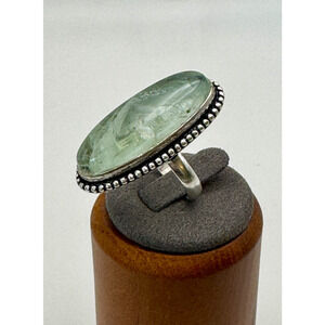 Prehnite Stone Estate Ring .925 Stone Sz 6.5 11.29 Grams - 1 1/4"
